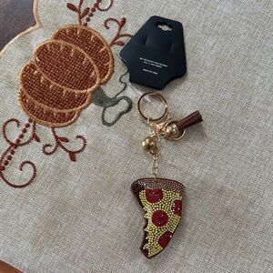 🍕NEW Beaded Bedazzled Pizza Keychain🍕